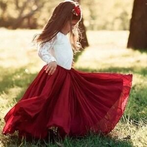 BAILEYS BLOSSOMS Aurora Wine Red Lined Maxi Skirt‎ Christmas Kids Toddler 4T